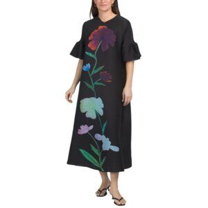 NANCY YANG Crinkle Floral Maxi Dress